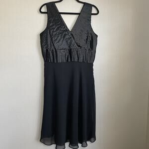 Sandra Darren Dress 14 Petite Black Zip Lined Classic Cocktail Church Sleeveless